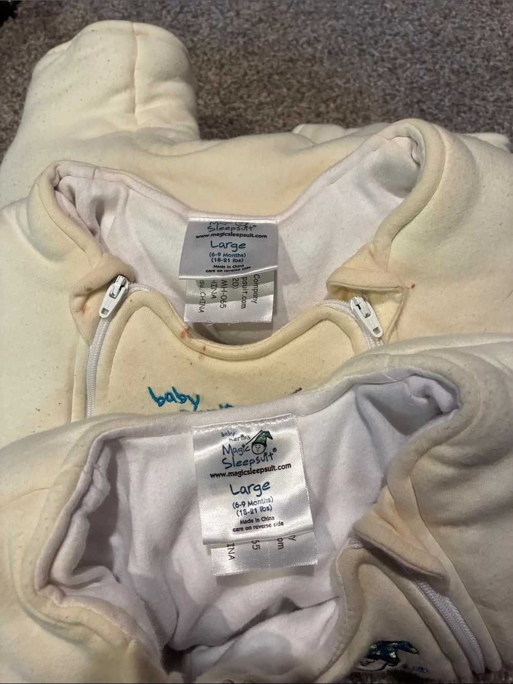 (2) Baby Merlin’s Magic Sleepsuit - Cream, Size Large: 6-9 Months, 18-21 Pounds